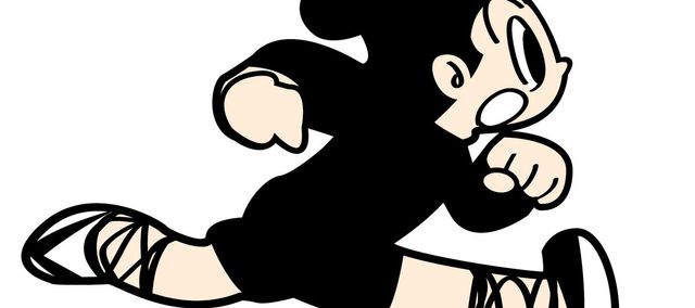 Dibuix d'un pastoret corrents, vestit de negre amb espardenyes i barretina també negres.